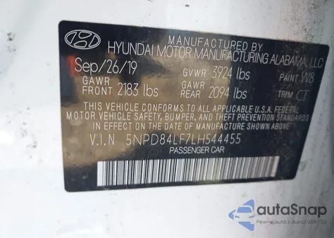 2020 Hyundai Elantra Sel from USA, damaged, VIN 5NPD84LF7LH544455